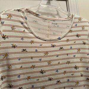 Duluth Trading Plus 4X Cream & Rust Striped Top w/Flower Clusters